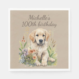 Serviette En Papier Joli Golden Retriever Chiot 100e anniversaire