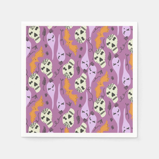 Serviette En Papier Joli Halloween Ghost Bat Crâne Doodle Motif (Devant)