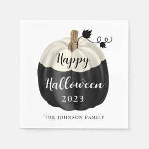 Serviette En Papier Joli Halloween noir et blanc Citrouille 2022