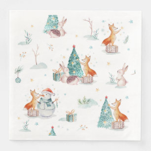 Serviette En Papier Joli hiver des étangs des neiges animaux des forêt