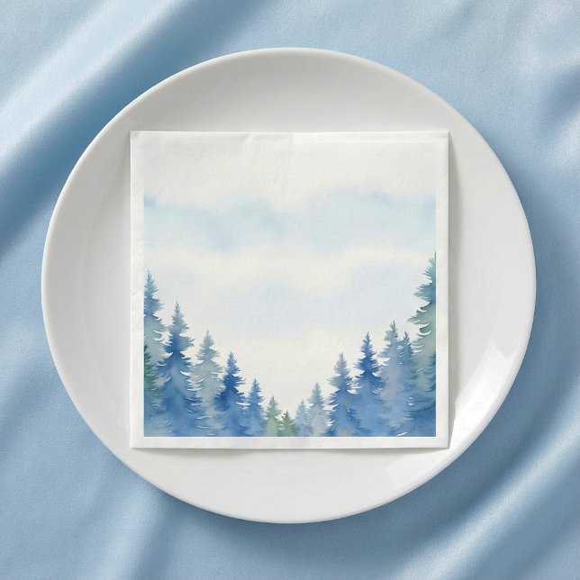 Serviette En Papier Joli hiver pins bleus mariage serviette (Pretty winter blue pine trees wedding napkin.)