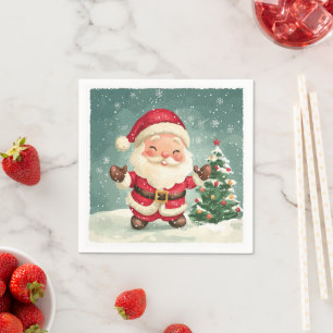 Serviette En Papier joli joyeux santa claus dessin sur la neige en hiv
