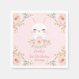 Serviette En Papier Joli Lapin Blush Rabbit Floral Anniversaire