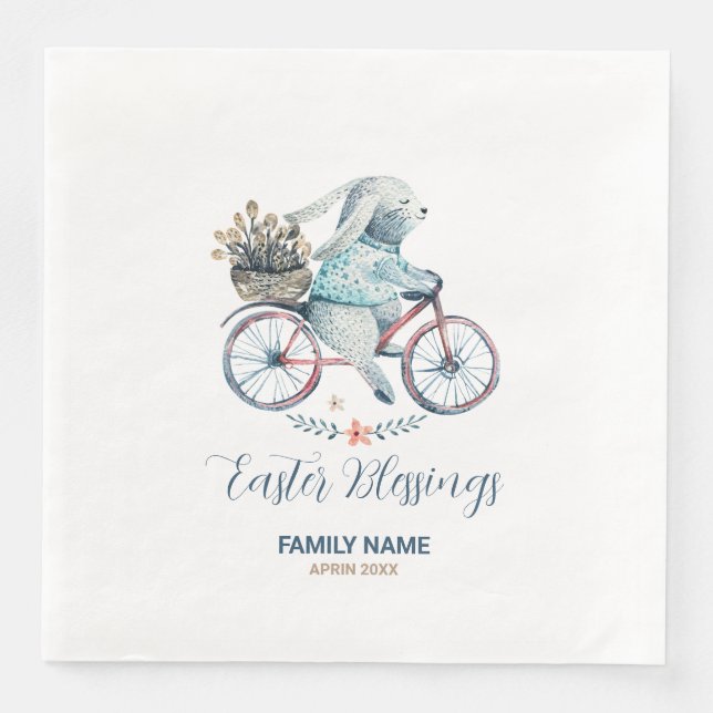 Serviette En Papier Joli lapin de Pâques à vélo (Devant)