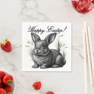 Serviette En Papier Joli lapin gris parmi l'herbe Joyeuses Pâques
