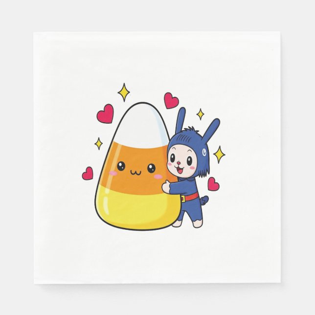 Serviette En Papier Joli Lapin Qui Accroche Du Maïs De Bonbons (Devant)