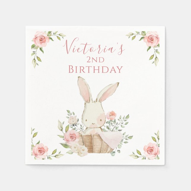Serviette En Papier Joli Lapin Rose 2 Deux Deuxième Anniversaire (Devant)