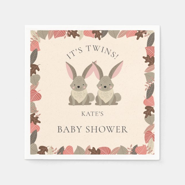 Serviette En Papier Joli lapin Twins Baby shower d'animaux de bois (Devant)