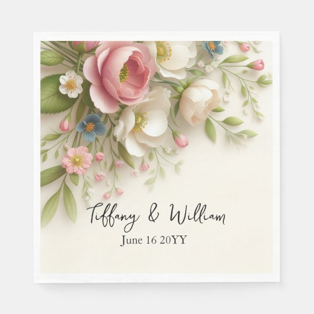 Serviette En Papier Joli Mariage à fleurs de printemps personnalisé (Devant)