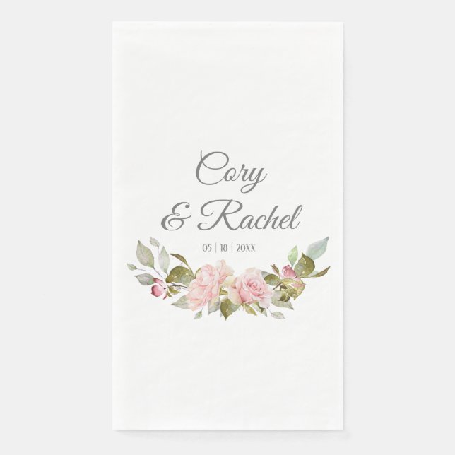 Serviette En Papier Joli Mariage de Bouquet Roses Rose (Devant)