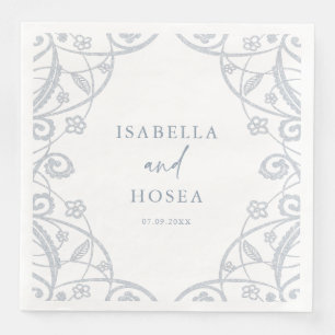 Serviette En Papier Joli Mariage de dentelle fleurie bleu foncé