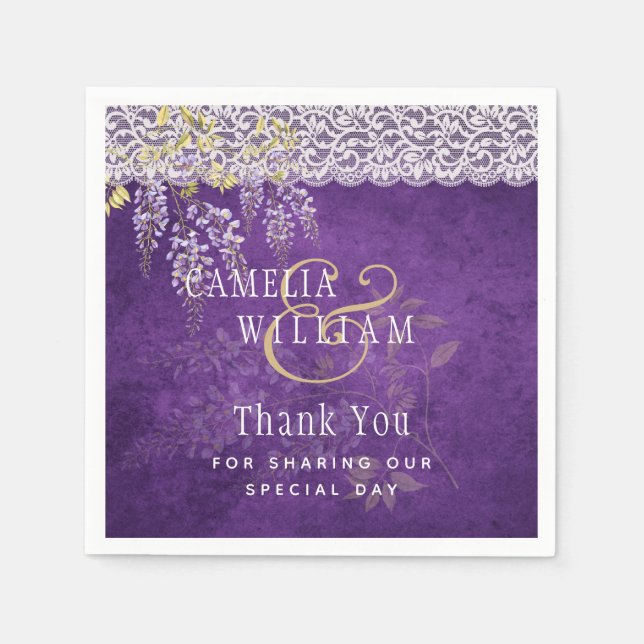 Serviette En Papier Joli Mariage de dentelle WISTERIA violet rustique (Devant)