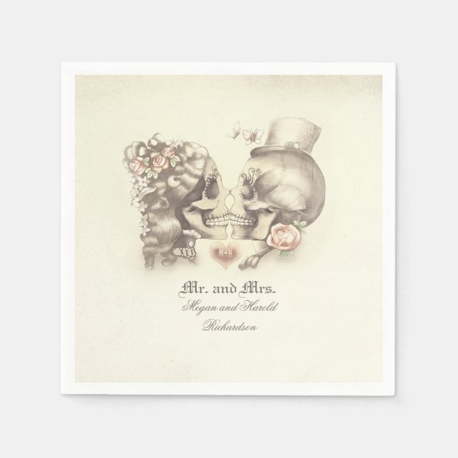Serviette En Papier Joli Mariage en couple crâne (Devant)