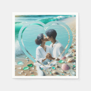 Serviette En Papier Joli Mariage photo en verre de mer