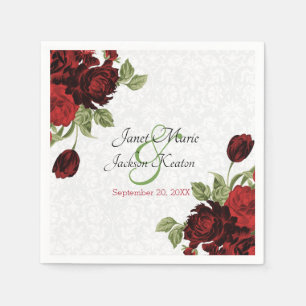 Serviette En Papier Joli Mariage rouge foncé