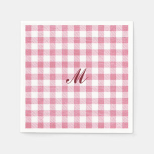 Serviette En Papier Joli monogramme à carreaux rose prépa fillette