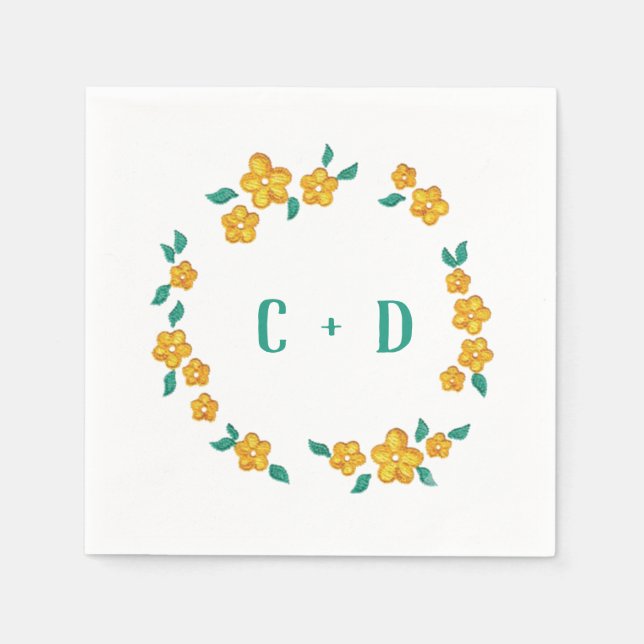 Serviette En Papier Joli Monogramme Floral Wreath (Devant)