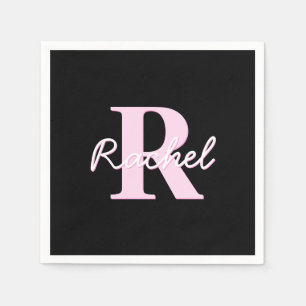 Serviette En Papier Joli monogramme personnalisable   Rose clair et no