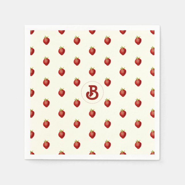 Serviette En Papier Joli monogramme rouge blanc fraise pour fille (Devant)