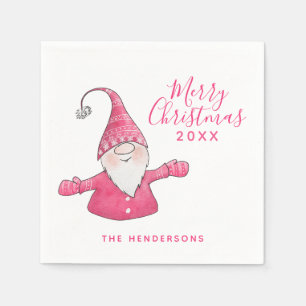 Serviette En Papier Joli Noël Gnome blanc et rose