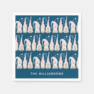 Serviette En Papier Joli Noël Gnome Famille Bleu Personnalisé