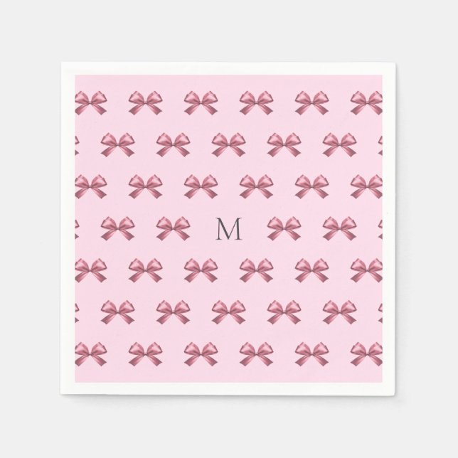 Serviette En Papier Joli Nœud Esthétique en Satin Rose Monogramme (Devant)