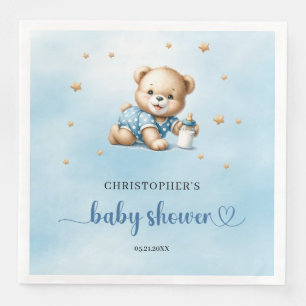 Serviette En Papier Joli ours en peluche brun bleu baby shower garçon