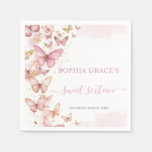 Serviette En Papier Joli papillons rose doux 16 Quinceanera XV 15