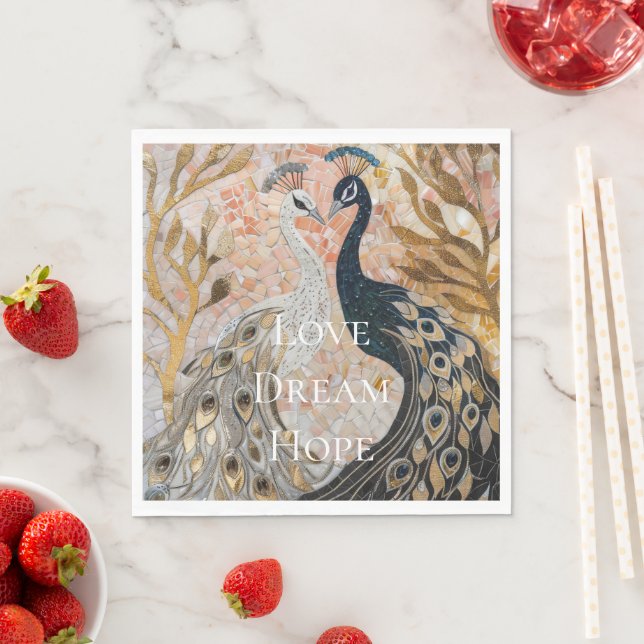 Serviette En Papier Joli Peacock Pink Gold Glam (En situation)