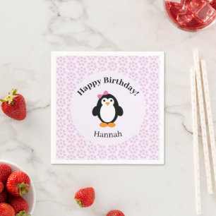 Serviette En Papier Joli Penguin d'anniversaire