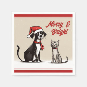 Serviette En Papier Joli Père Noël Chien et Chat Joyeux et Bright Chri