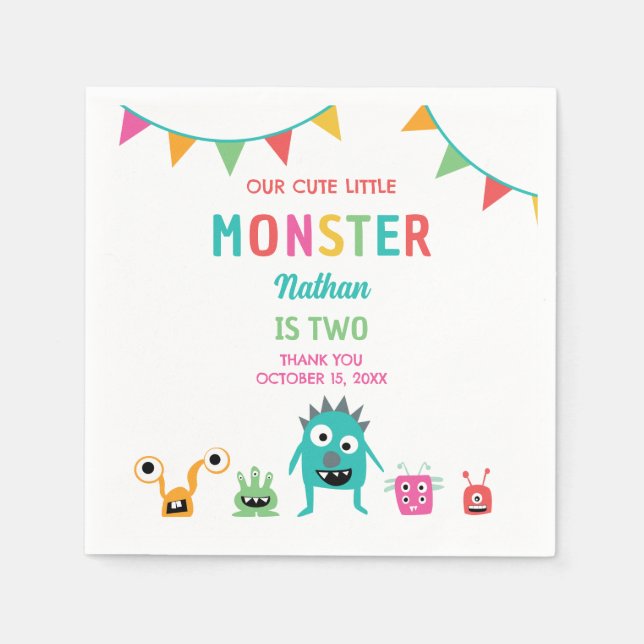 Serviette En Papier Joli Petit Monster Anniversaire Garçon Halloween (Devant)