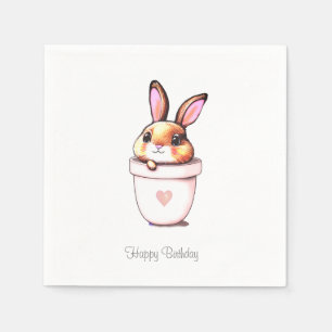 Serviette En Papier Joli pot de plante de lapin d'anniversaire avec cœ