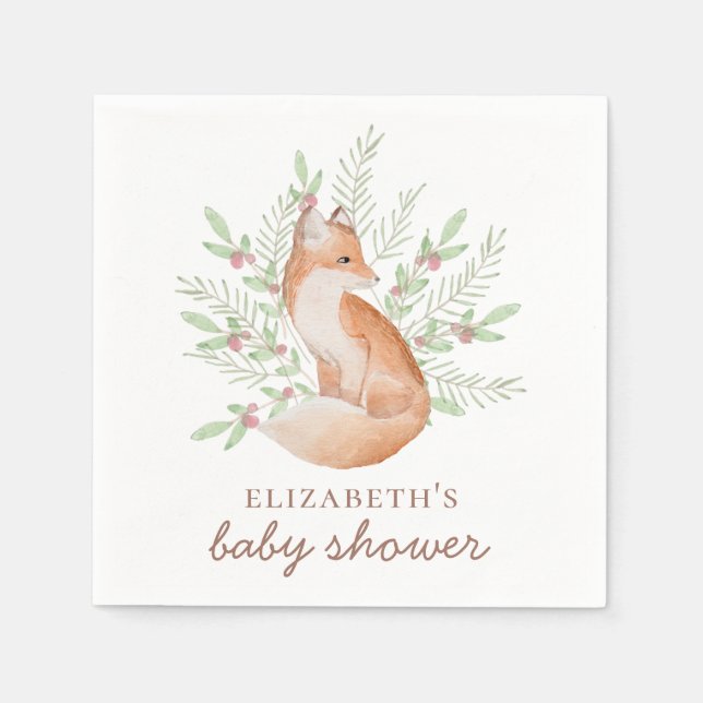 Serviette En Papier Joli renard. Baby shower neutre pour les animaux d (Devant)