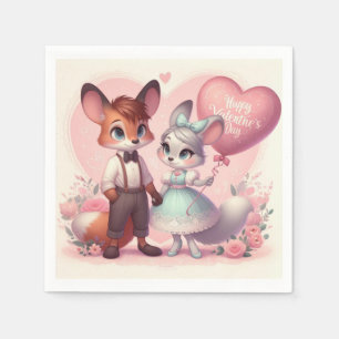 Serviette En Papier Joli renard de caricature Saint Valentin
