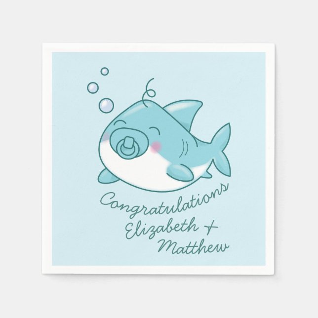 Serviette En Papier Joli requin Baby shower Kawaii Blue Boy (Devant)