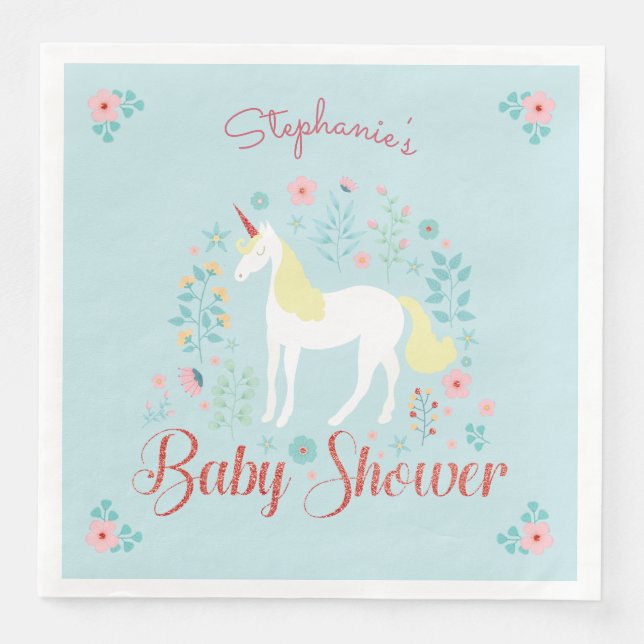 Serviette En Papier Joli Rose de Parties scintillant de Baby shower d' (Devant)