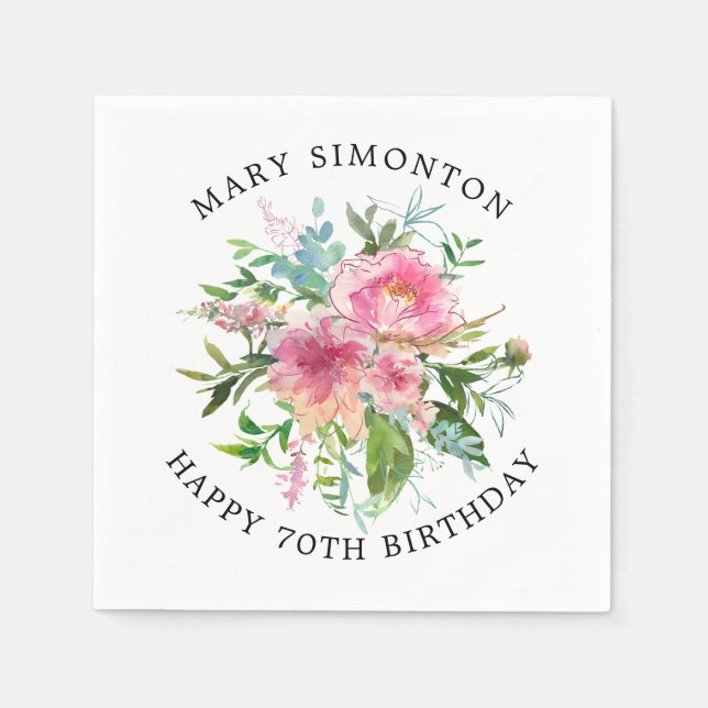 Serviette En Papier Joli rose Peony Floral 70e anniversaire (Devant)