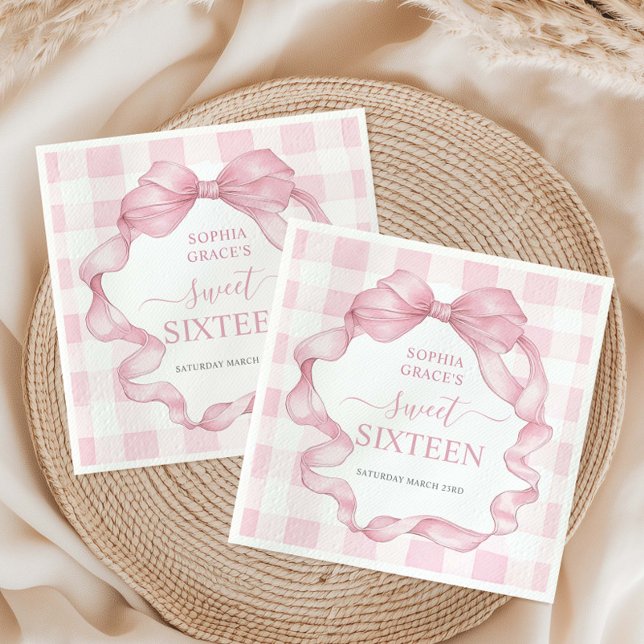 Serviette En Papier Joli ruban rose Bows Sweet sixteen 16 Anniversaire (Créateur téléchargé)