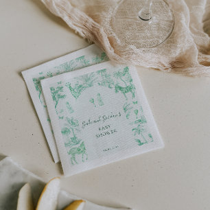 Serviette En Papier Joli Safari Toile de Jouy   Baby Shower Menthe