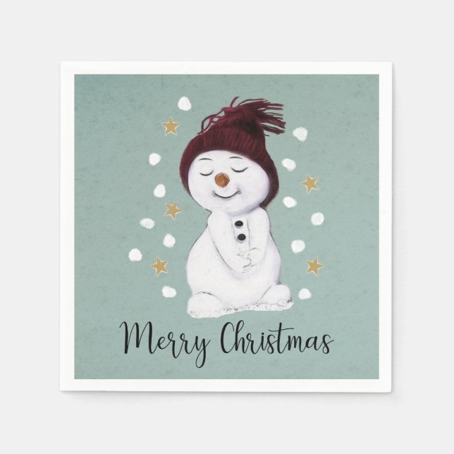 Serviette En Papier Joli Snowman hiver Noël bleu (Devant)