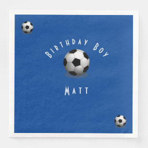 Serviette En Papier Joli Soccer Anniversaire Garçon Bleu et Blanc