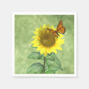Serviette En Papier Joli tournesol jaune et papillon orange