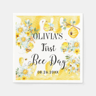 Serviette En Papier Jolie Abeilles de Miel Jaune Floral Anniversaire