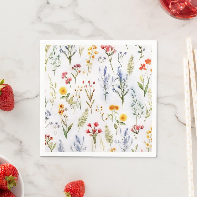 Serviette En Papier Jolie aquarelle de fleurs sauvages pour une fête p (Cute Watercolor Wildflower Botanical Bridal Shower Napkins)