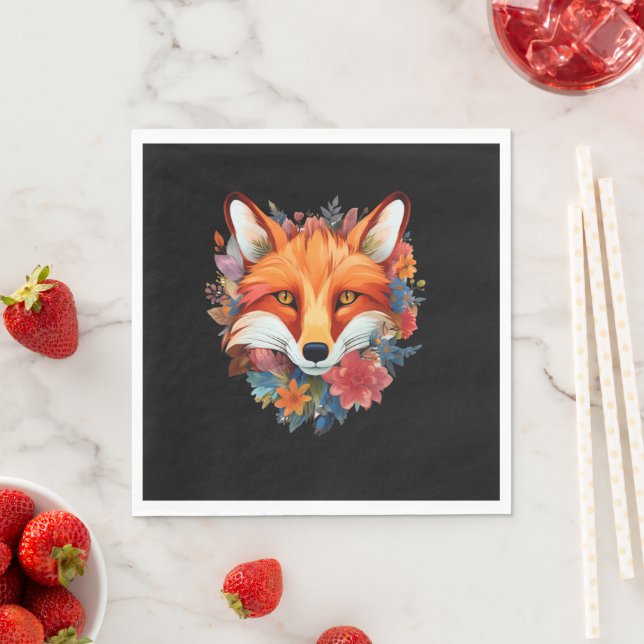 Serviette En Papier Jolie aquarelle Fleur Fox (En situation)