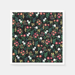 Serviette En Papier Jolie aquarelle Floral Botanique Noir Motif