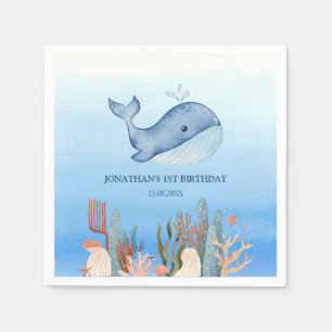 Serviette En Papier Jolie baleine Bleue Mer Corail Reef Anniversaire