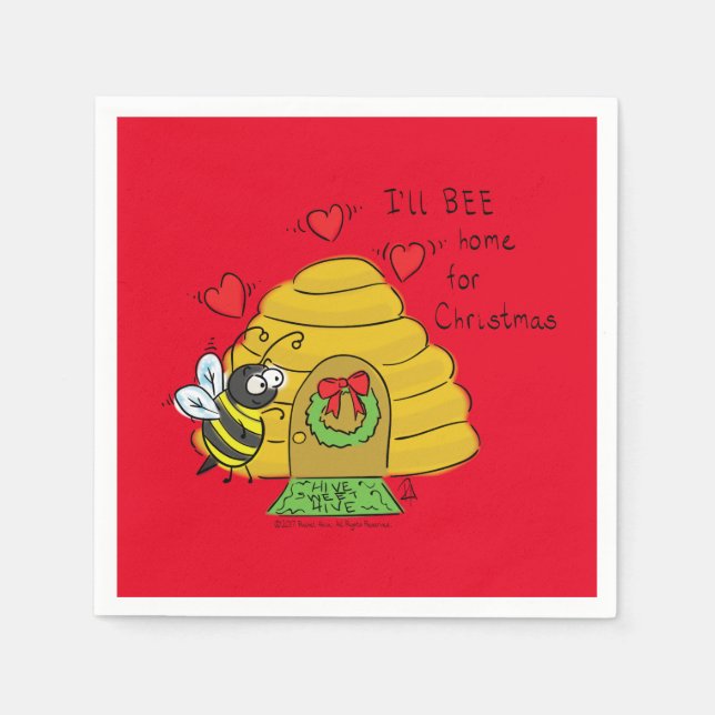 Serviette En Papier Jolie Bee Christmas Drôle Cartoon de vacances (Devant)