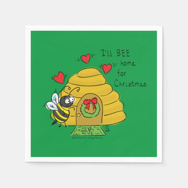 Serviette En Papier Jolie Bee Christmas Drôle Cartoon de vacances (Devant)